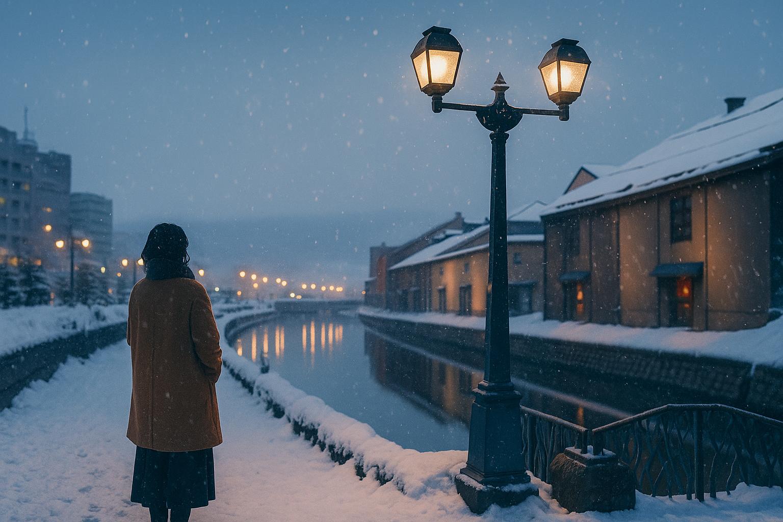 映画『Love Letter』の舞台・雪の小樽を歩く女性の後ろ姿
