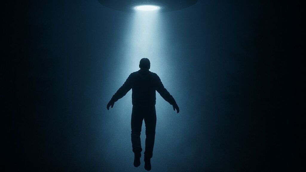 UFOに吸い込まれる人影